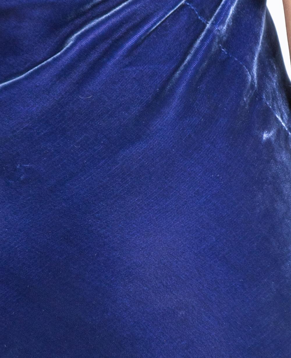 1930S Cobalt Blue Velvet Bias Cut Halter Top Gown For Sale 2