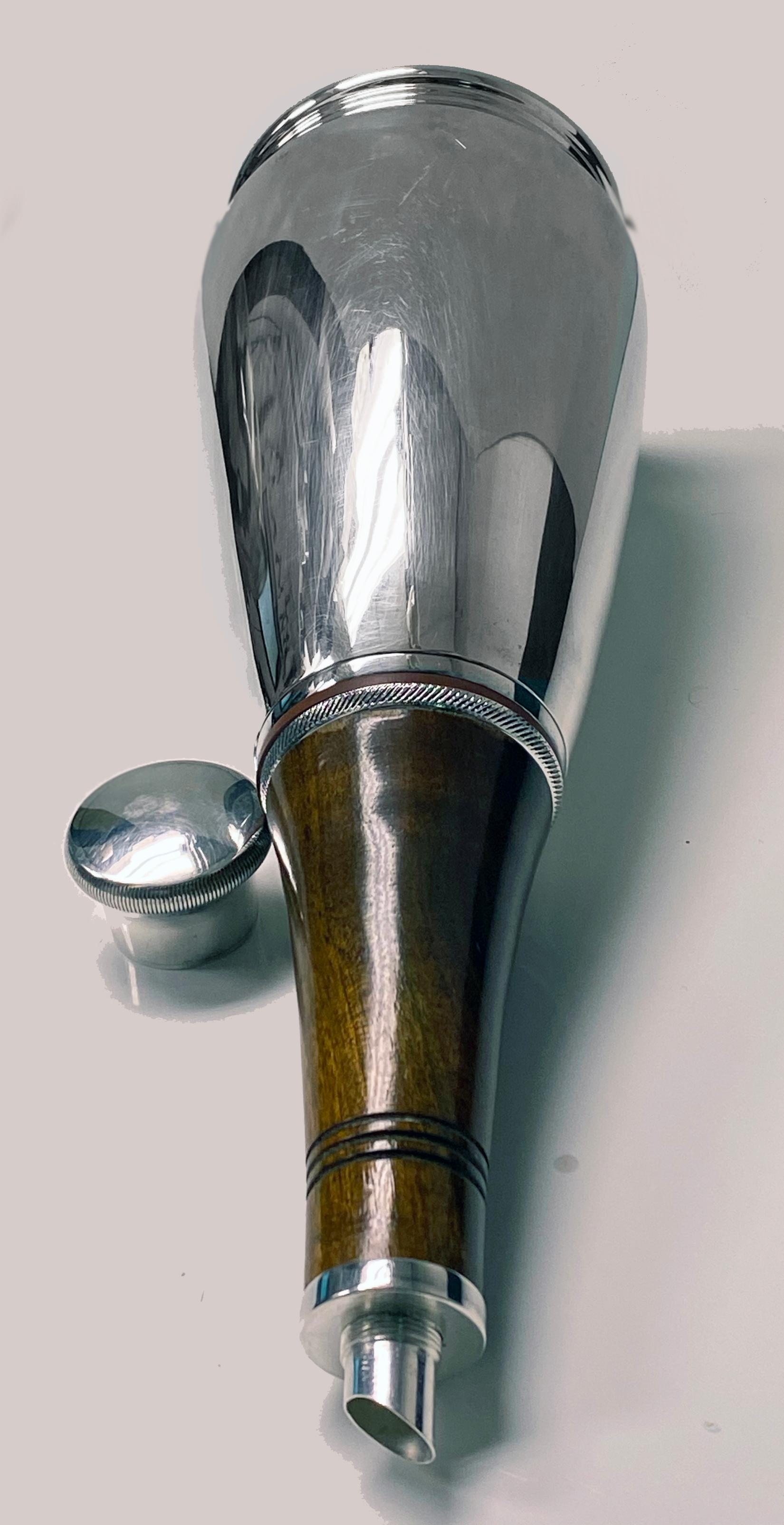 20th Century 1930s Cocktail Shaker Unusual Wood and Silver Plate `Bottle'