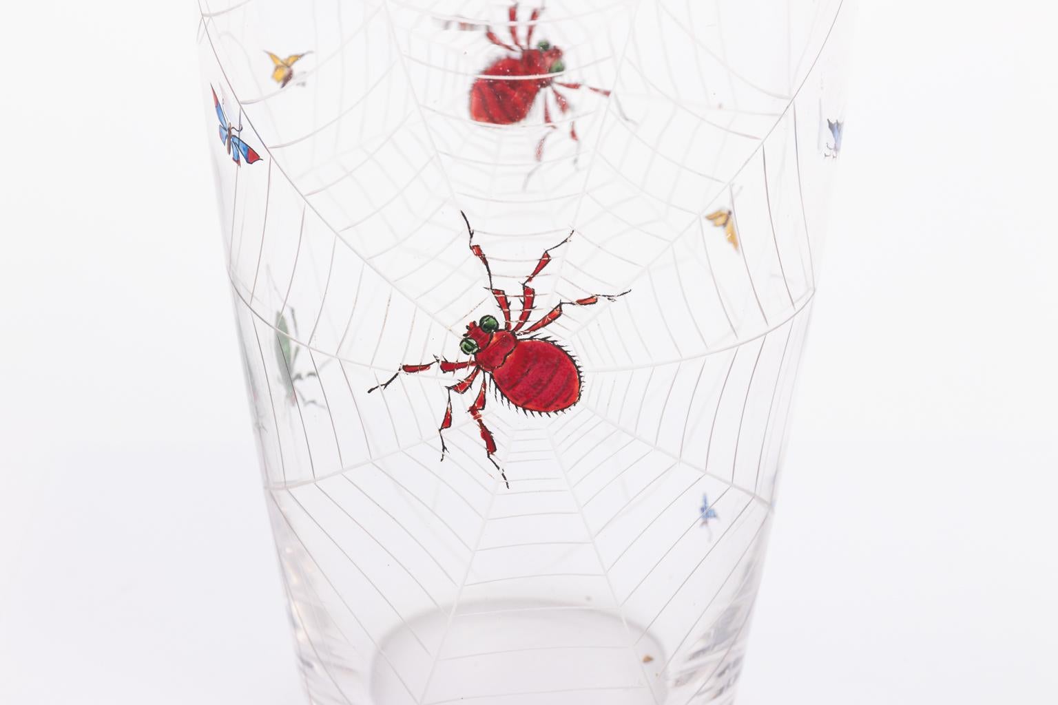 Glass 1930s Cocktail Shaker with Hand Painted Spider