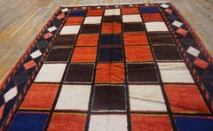 1930s Colorful Checker Tribal Antique Persian Gabbeh Carpet 7'8"x10' Wool Rug