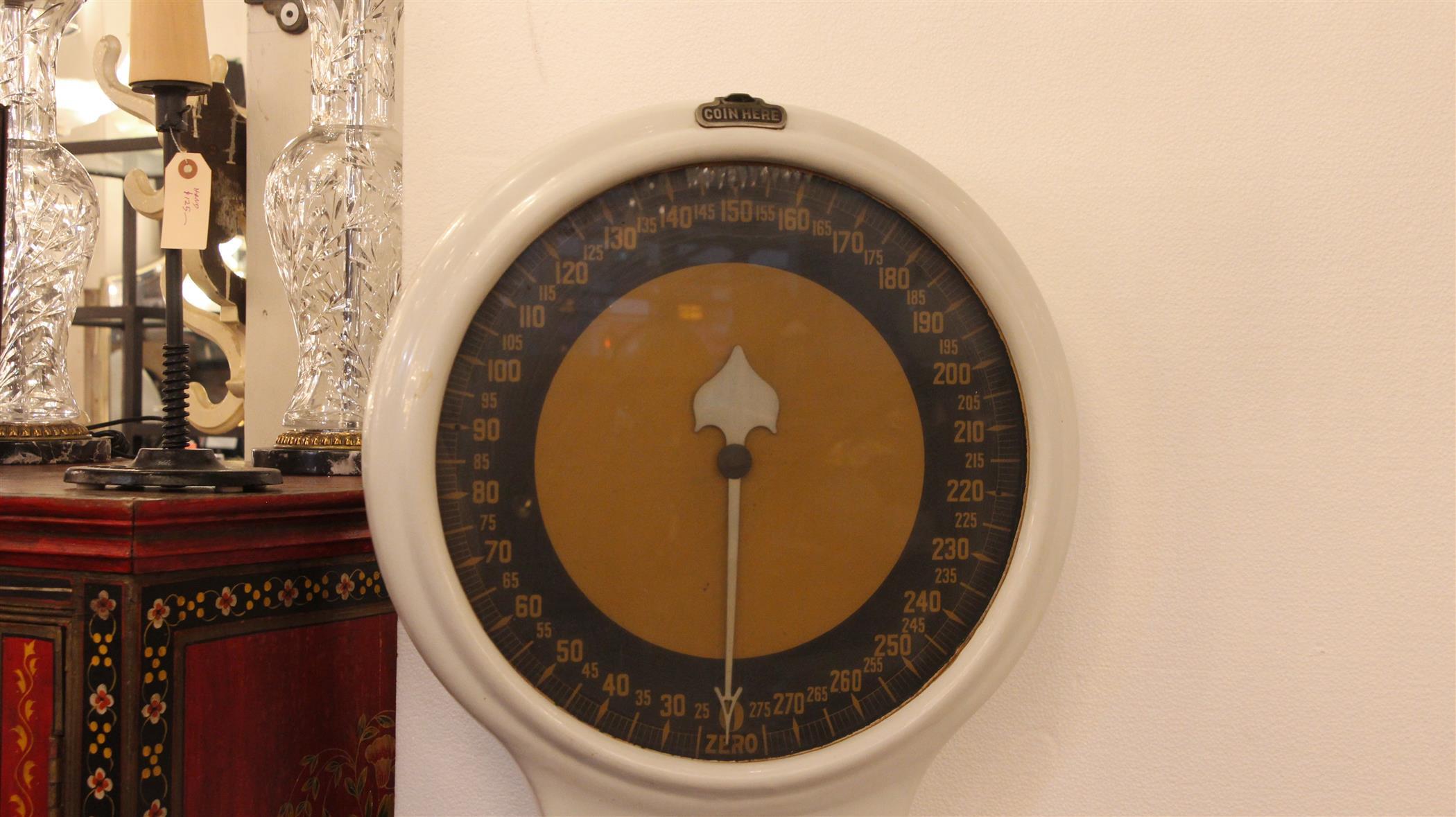 American 1930s Colorful Glass Front Enamel Over Cast Iron Peerless Lollipop Scale
