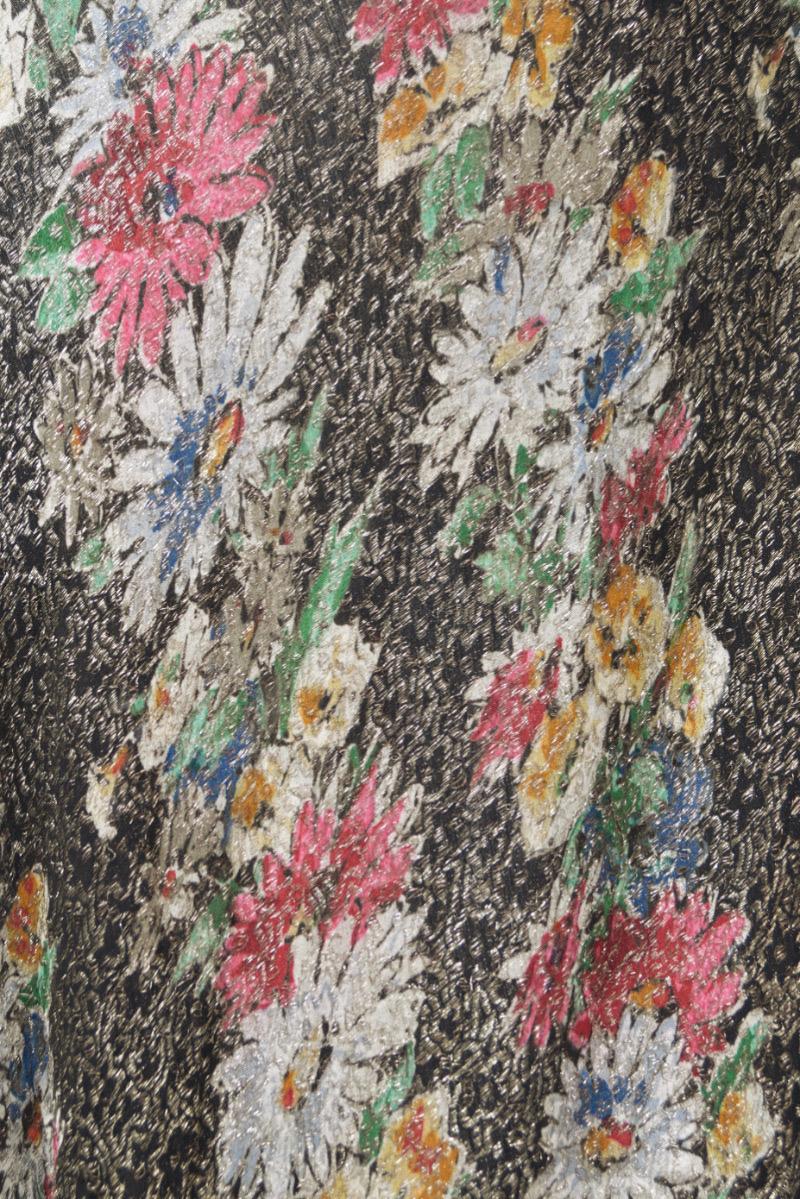1930's Colorful Metallic Floral Motif Lamé Cut Out Back Hourglass Bias-Cut Gown 9