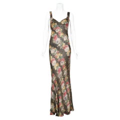 1930's Colorful Metallic Floral Motif Lamé Cut Out Back Hourglass Bias-Cut Gown