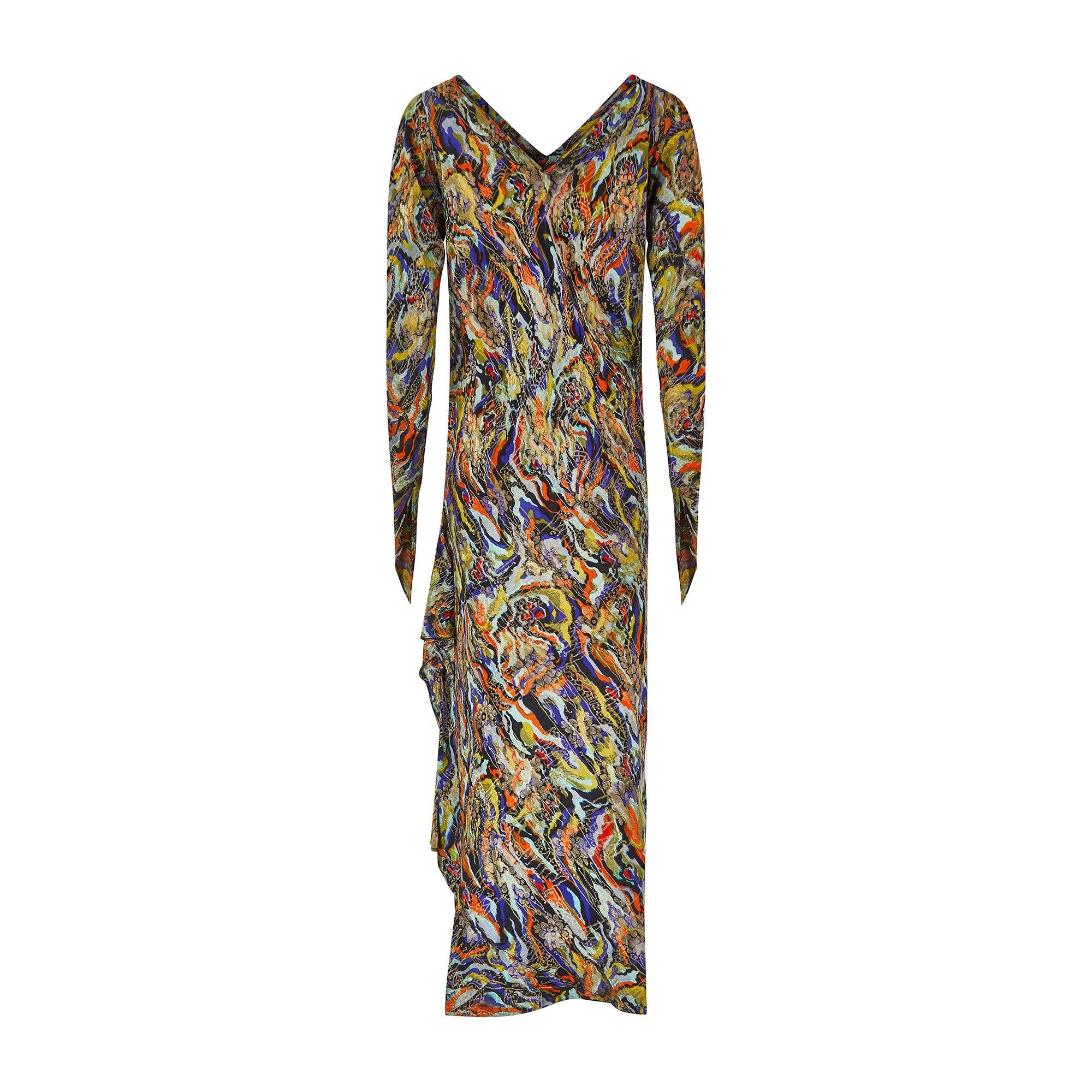 Brown 1930s Colourful Bias Cut Long Sleeve Lame Dress For Sale