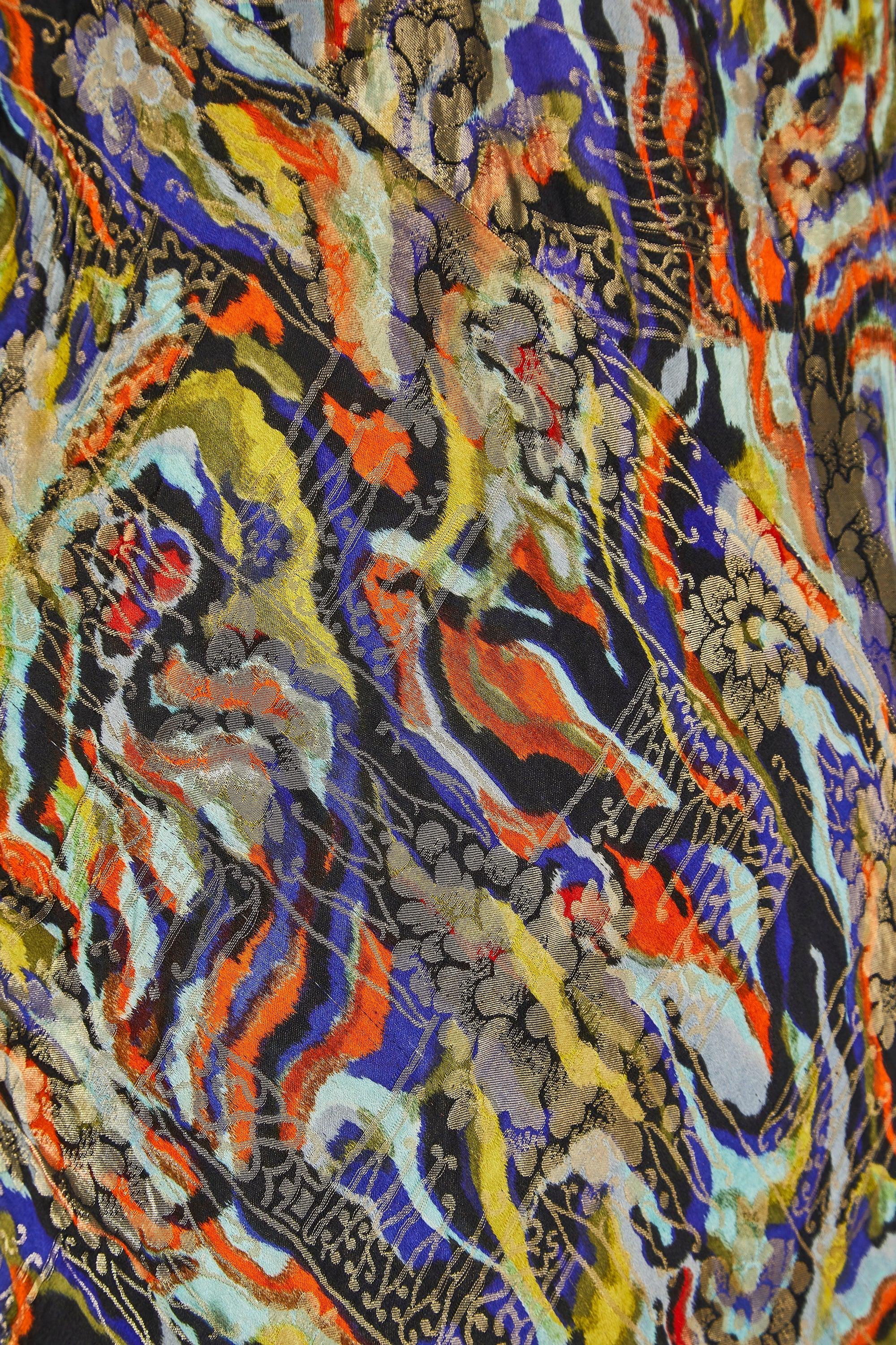 1930s Colourful Bias Cut Long Sleeve Lame Dress In Excellent Condition For Sale In London, GB