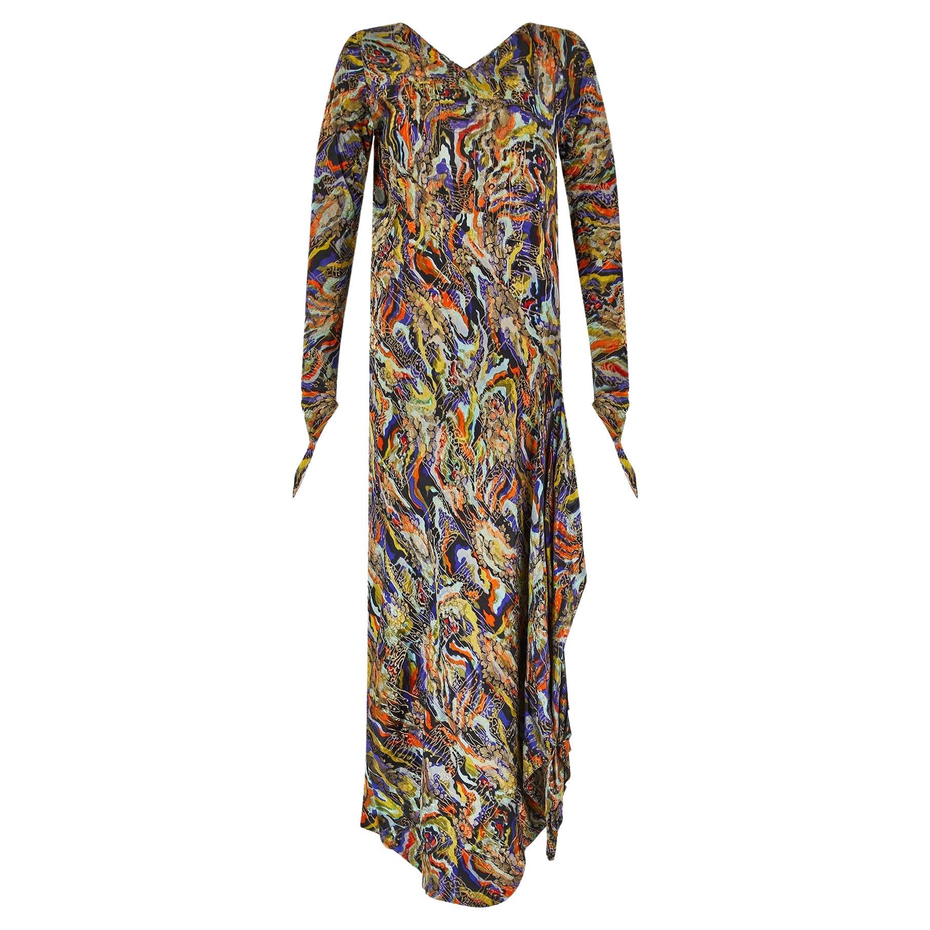 1930s Colourful Bias Cut Long Sleeve Lame Dress For Sale