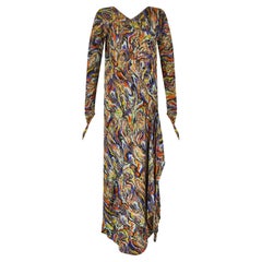 1930s Colourful Bias Cut Long Sleeve Lame Dress