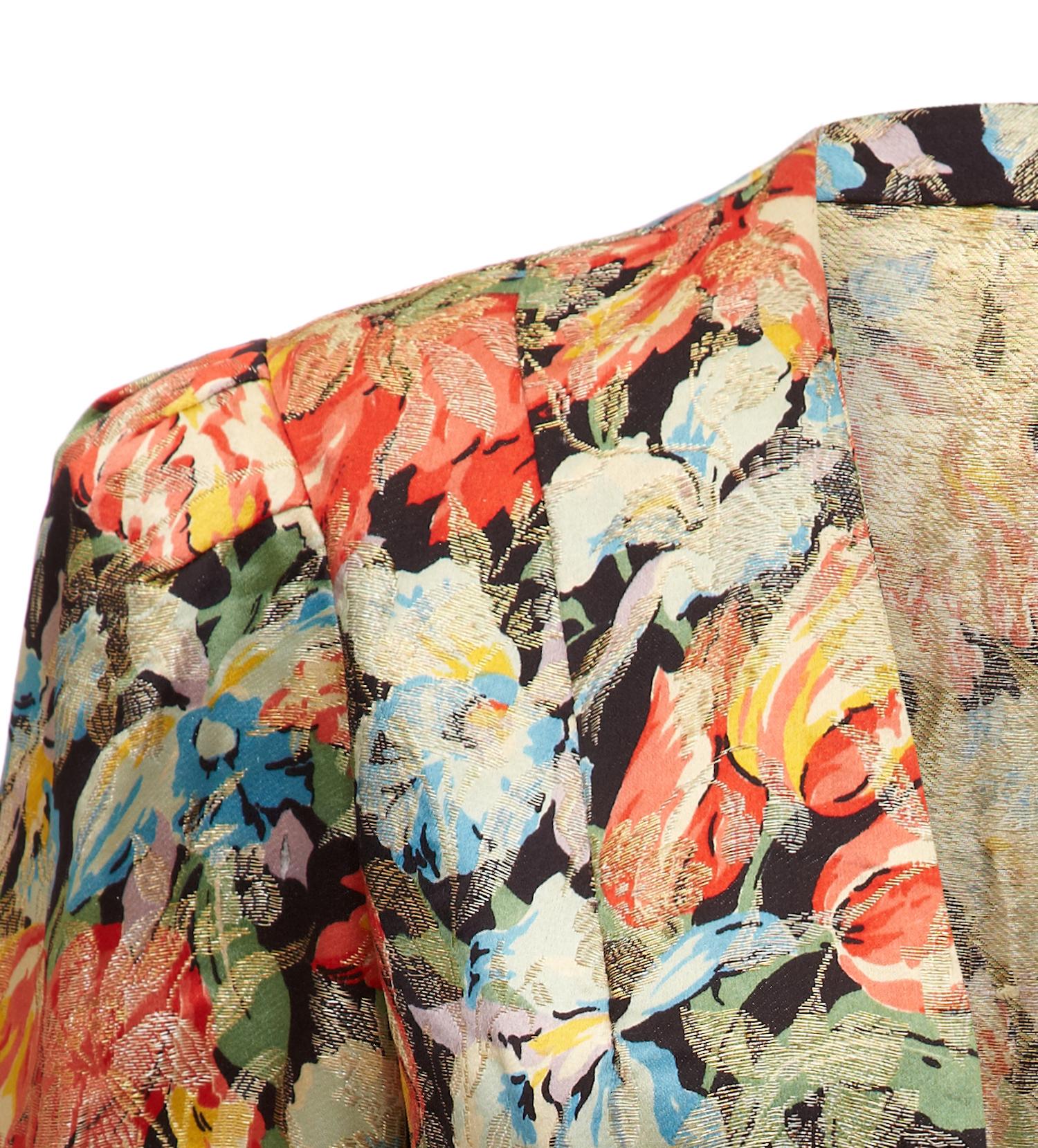 Brown 1930s Colourful Floral Lame Bolero Jacket