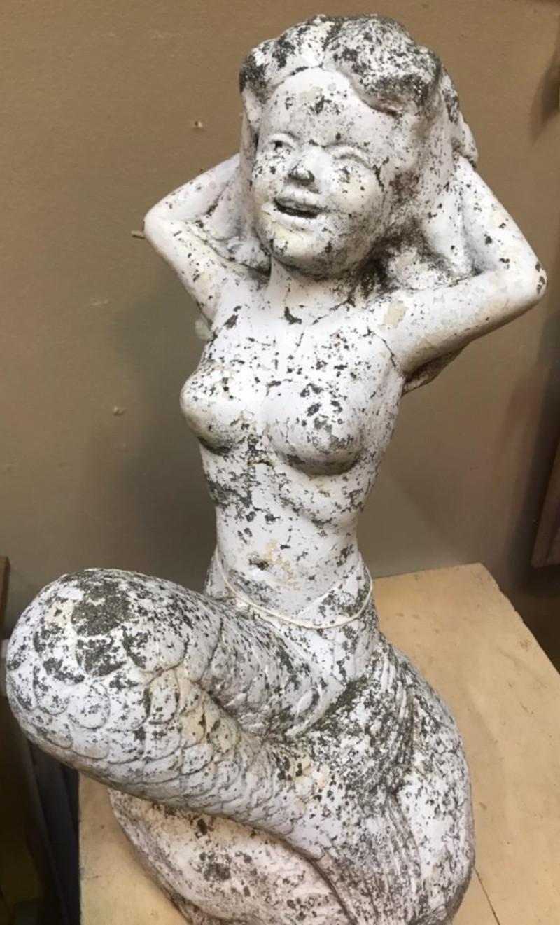Concrete Painted Mermaid from Old Beach House In Good Condition In Los Angeles, CA