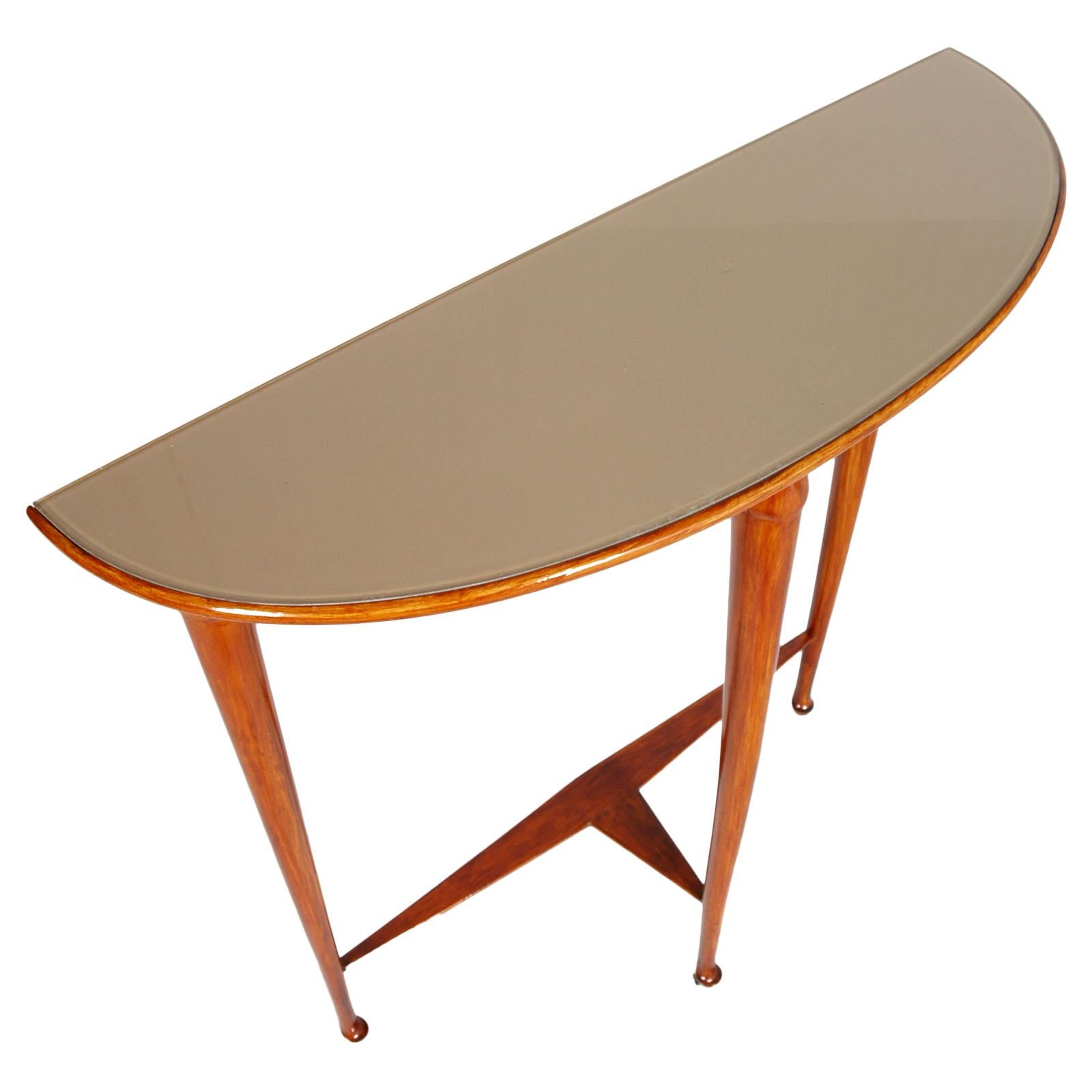 Lacquered 1930s Console and Mirror Gio Ponti Design Attributable in Walnut, Wax-Polished