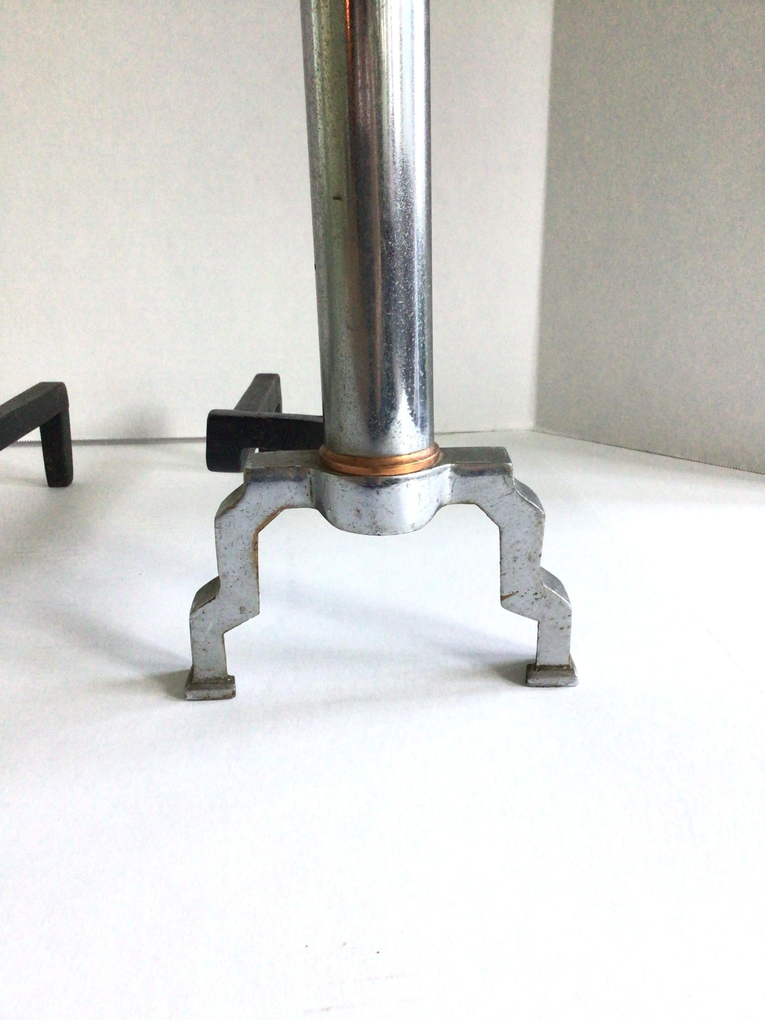 Andirons Art Déco en cuivre et chrome des années 1930 2