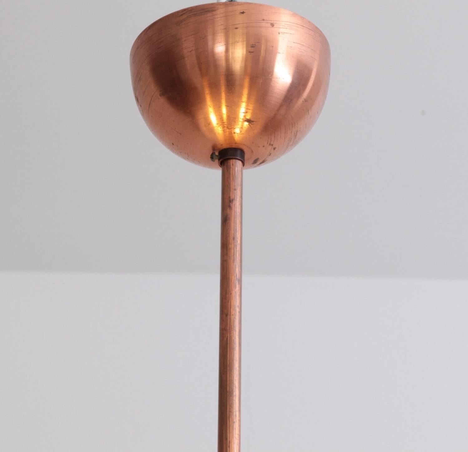 1930s Copper Pendant Lamp with Glass Diffuser Bauhaus In Good Condition For Sale In Berlin, DE