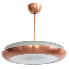 Vintage 1930s Copper Pendant Lamp with Glass Diffuser Bauhaus