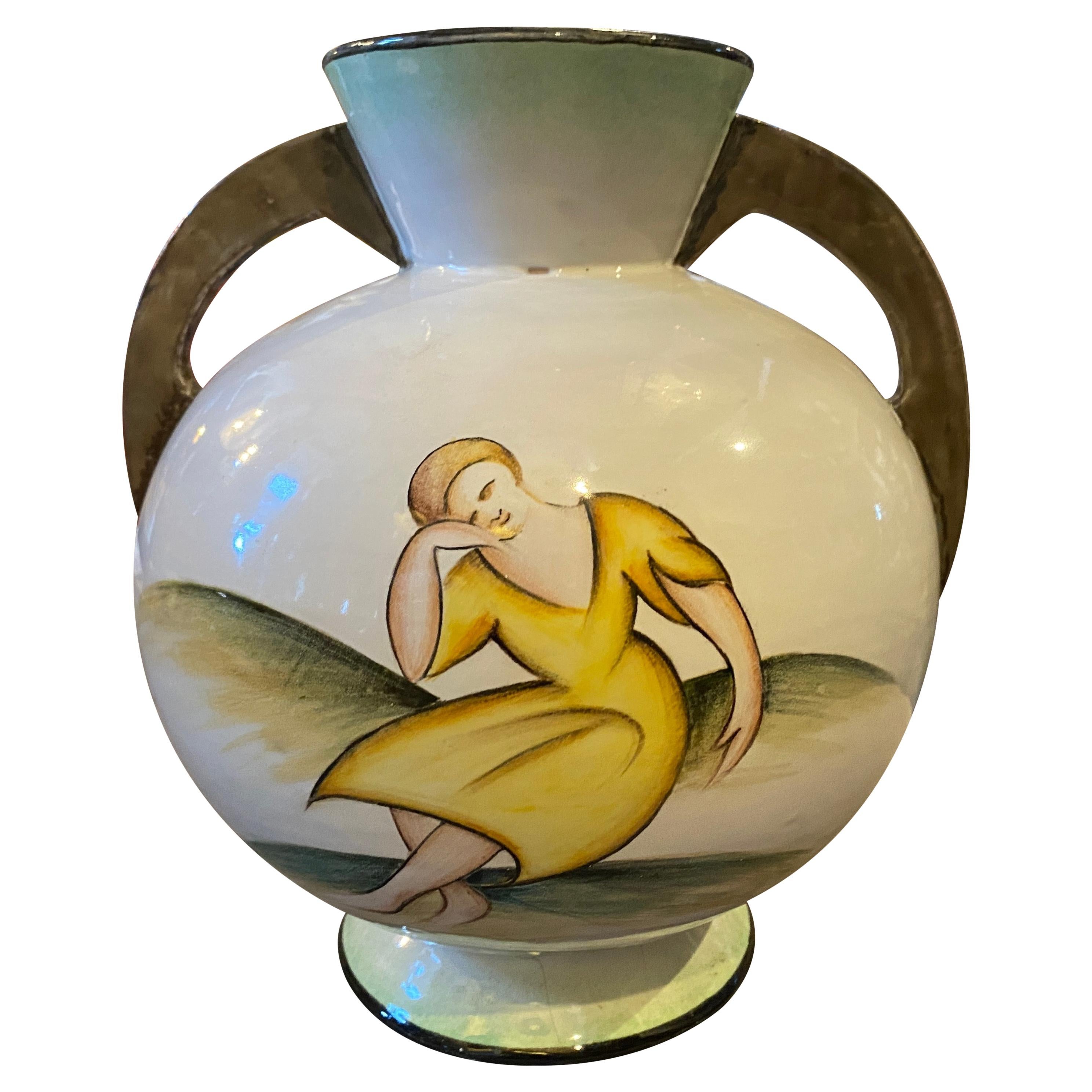 1930s Corrado Francia Art Deco Italian Ceramic Vase in the Manner of Giò Ponti