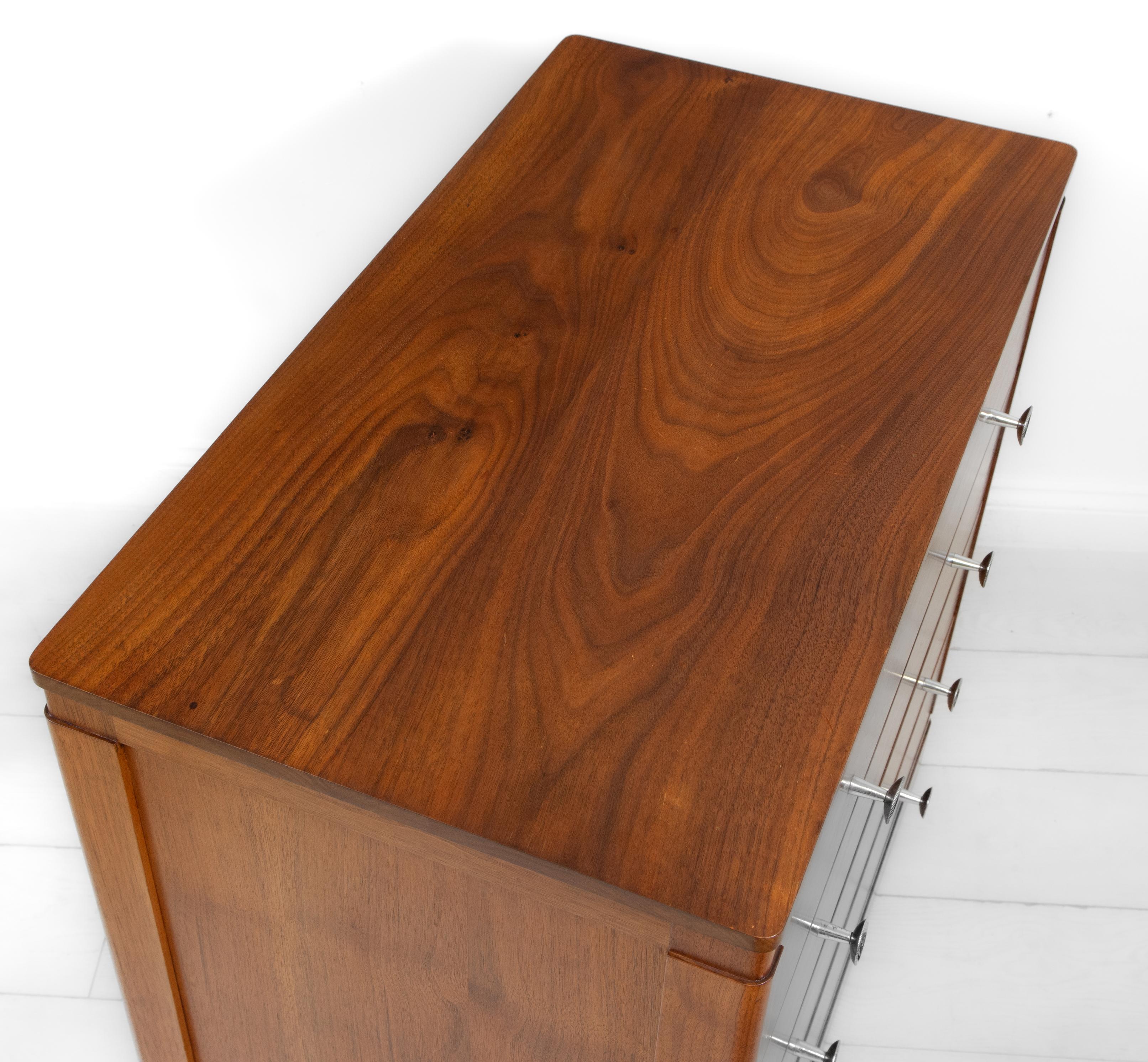 English 1930’s Cotswold Walnut Chest Drawers Designed By WH Russell For Gordon Russell