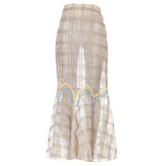1930s Cotton & Silk Plaid Skirt with Silver Lame Details