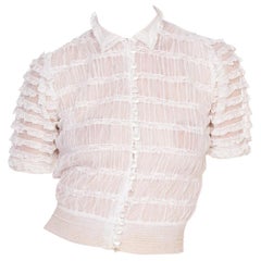 1930's Cotton Tulle & Antique Lace Blouse With Hand Cut Crystal Buttons