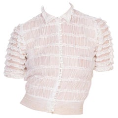 1930's Cotton Tulle & Vintage Lace Blouse With Hand Cut Crystal Buttons