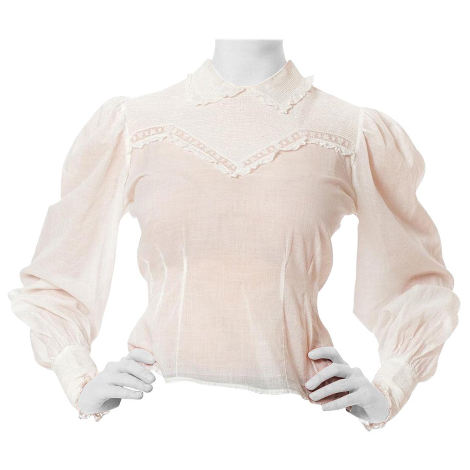 1930S White Cotton Voile Victorian Style Lace Insertion Pin-Tuck Blouse For  Sale at 1stDibs | victorian style blouses, victorian cotton