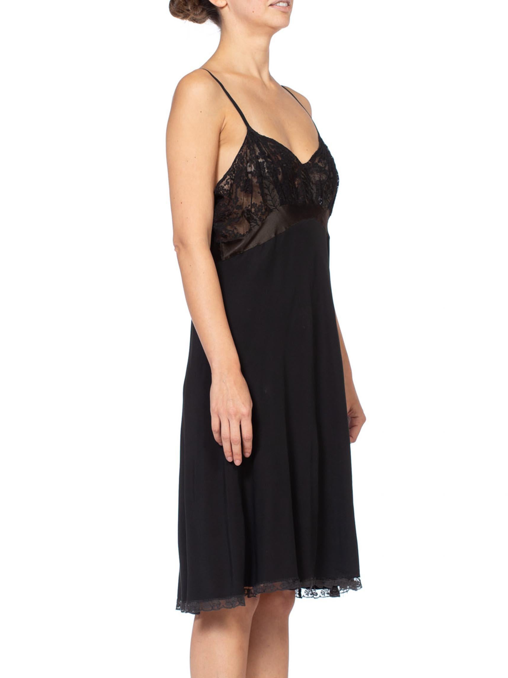 Black 1930's Couture Bias Silk & Lace Large Slip Dress For Sale