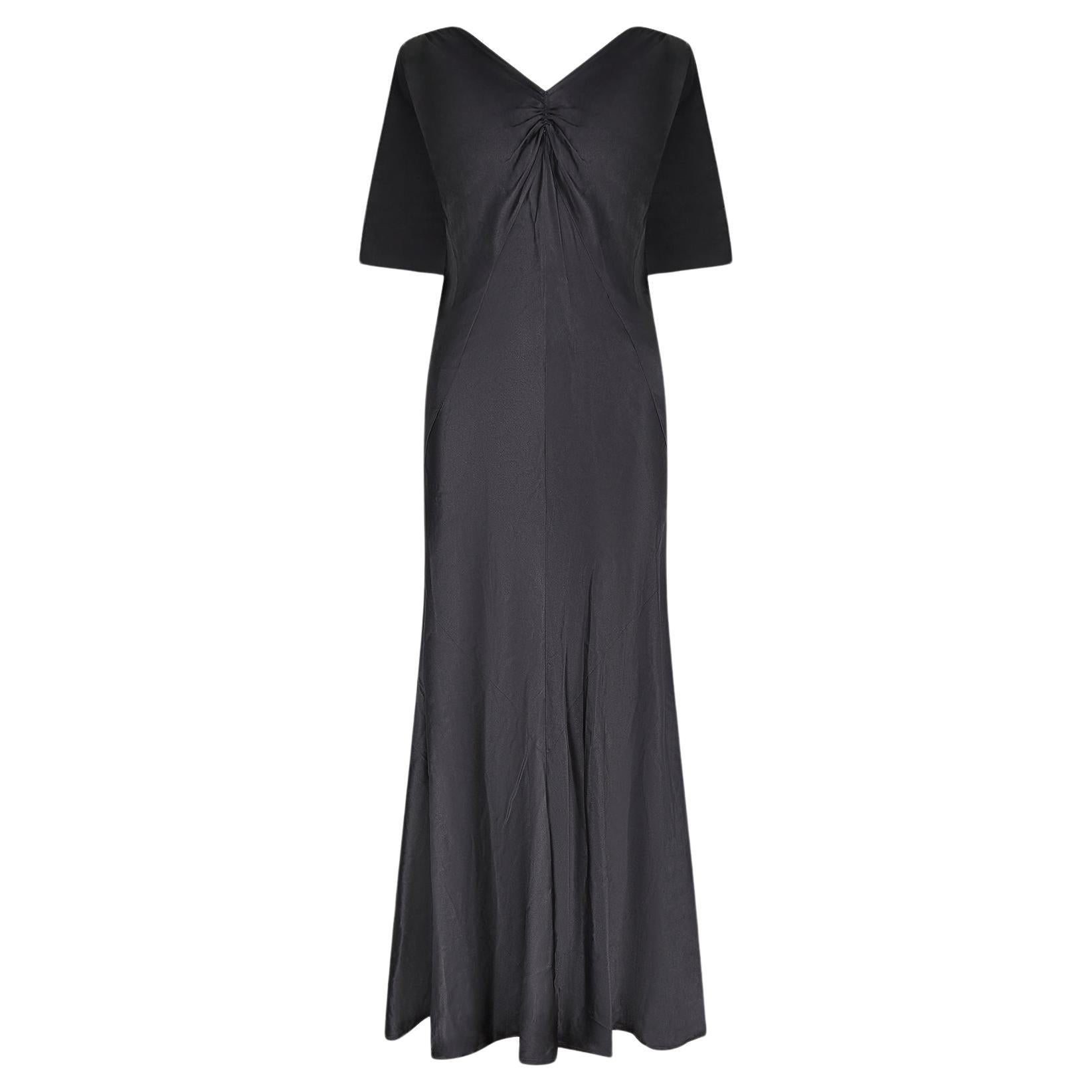 1930s Couture Black Silk Dress with Gold Lamé Inserts For Sale