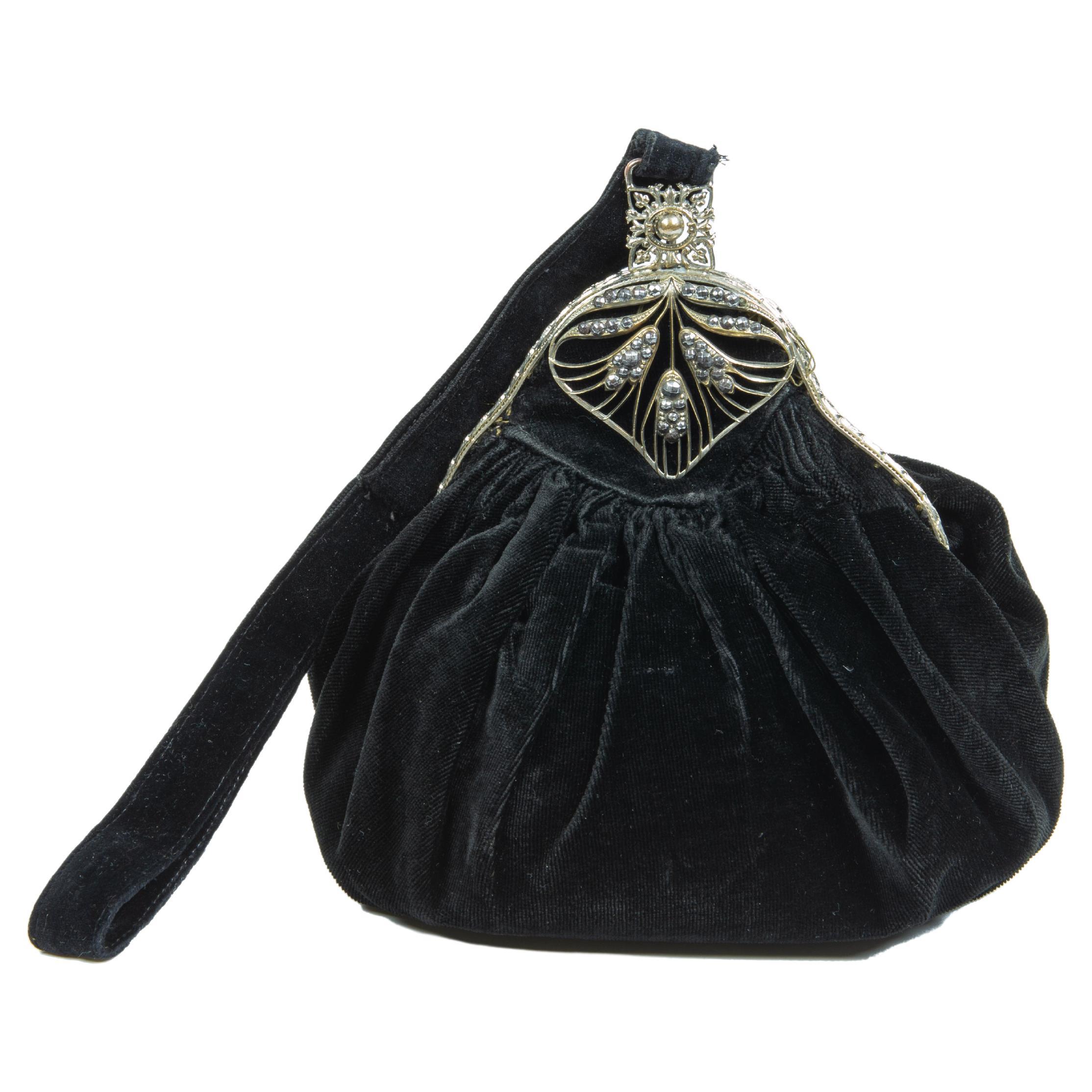 1930er Couture Handtasche aus schwarzem Samt