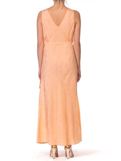 1940S Peach Floral Silk Jacquard Hand Embroidered Slip DressNegligee Bias Cut