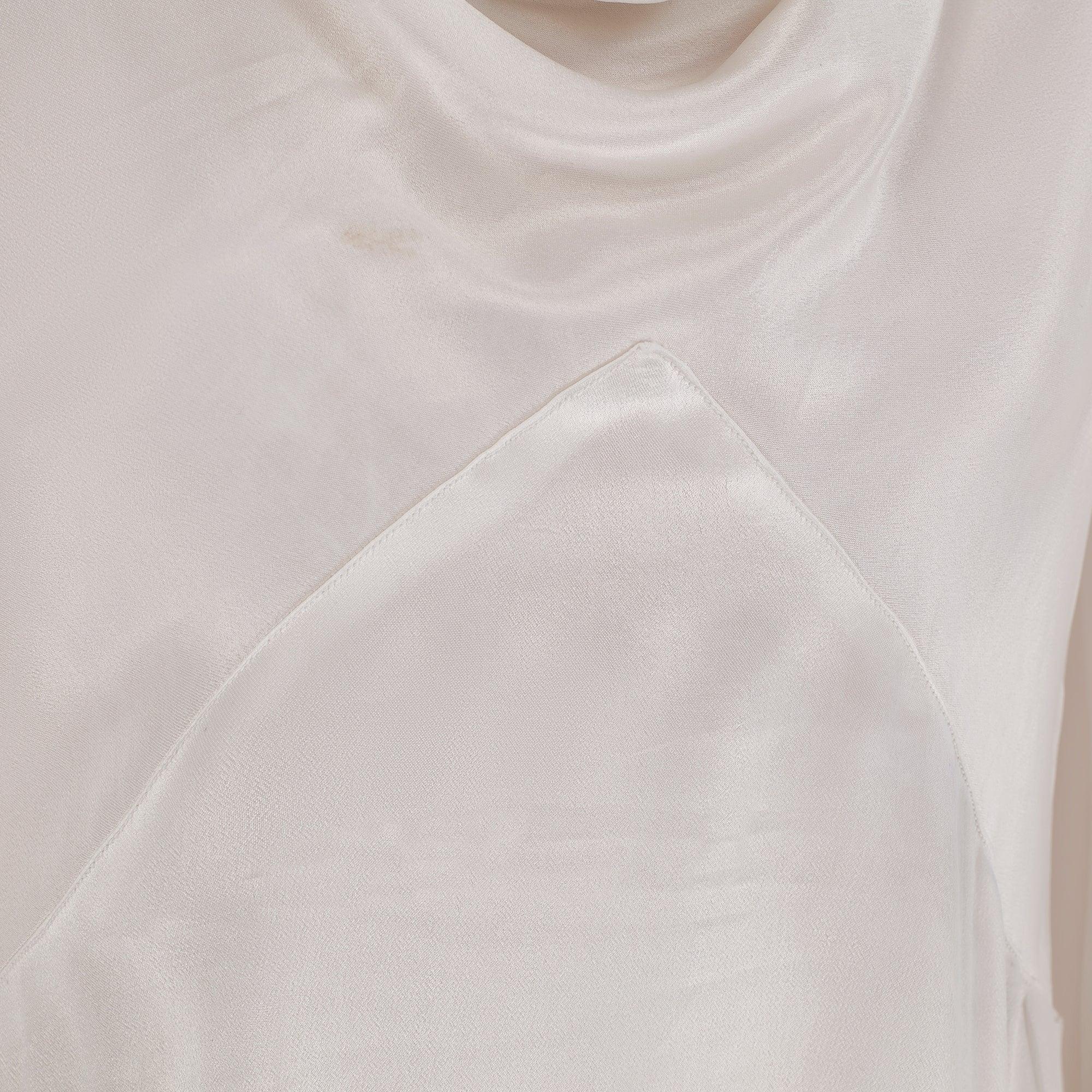 Gray 1930s Cowl Neck Gathered Cuff White Satin Dress For Sale