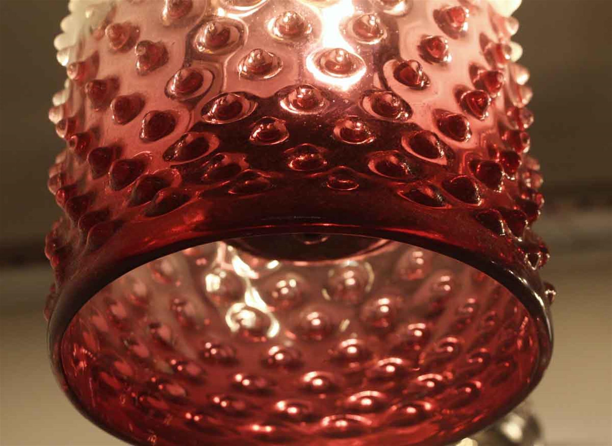 1930s Cranberry Glass Drum Pendant Light with Original Hardware In Good Condition In New York, NY