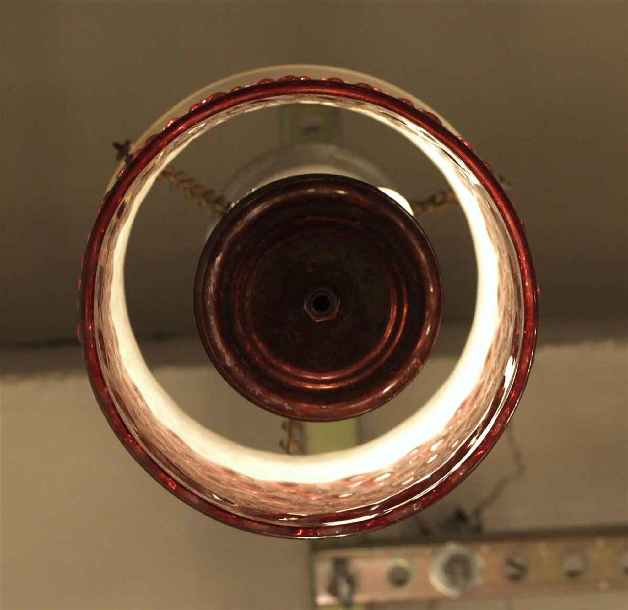 Mid-20th Century 1930s Cranberry Glass Drum Pendant Light with Original Hardware