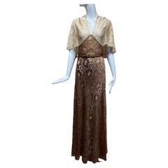 1930s Cream and Brown Lace Gown
