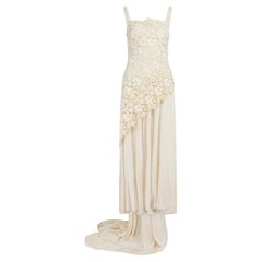 1930er Creme Asymmetrisches Brautkleid mit Spitzenmieder