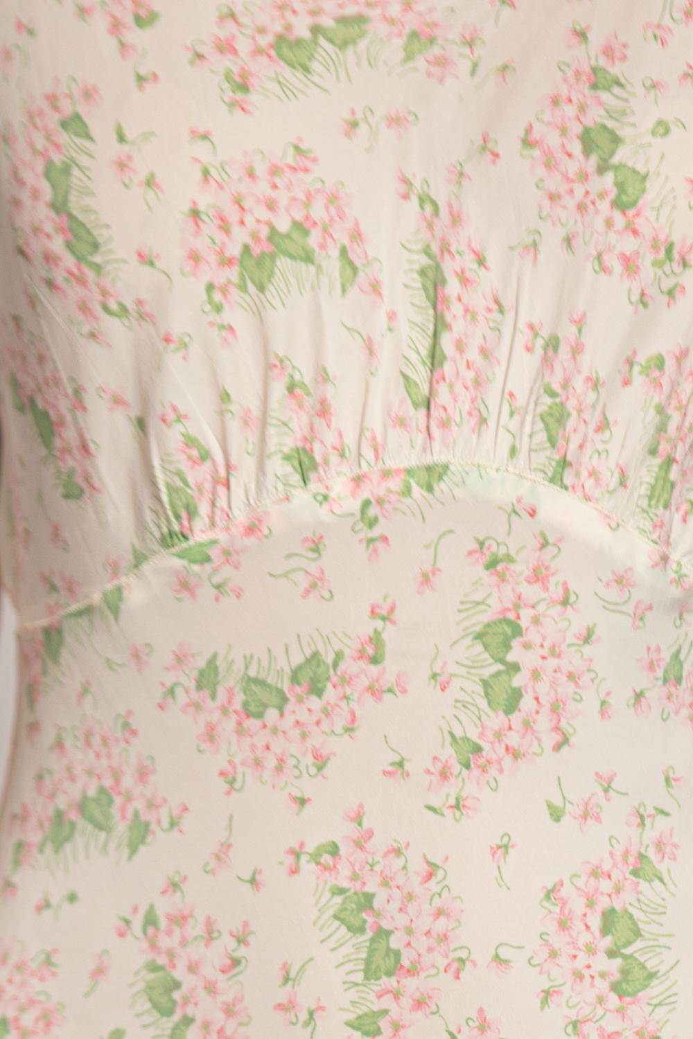 1930S Cream Bias Cut Cold Rayon Negligee With Pink And Green Floral Print For Sale 6