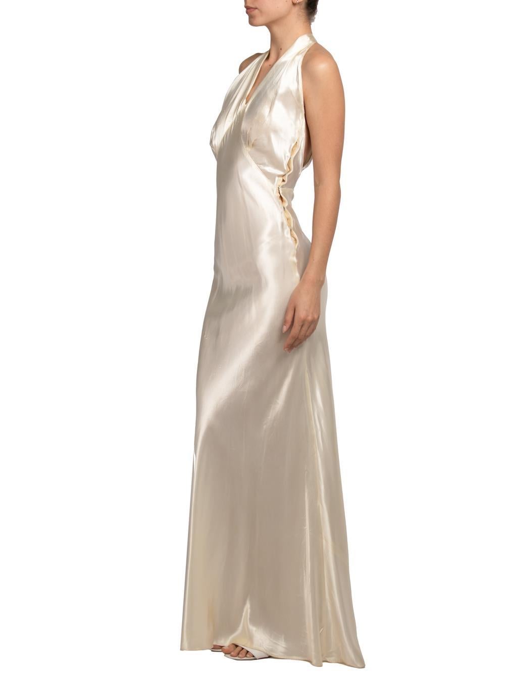 1930S Cream Bias Cut Silk Charmeuse Old Hollywood Gown For Sale 3