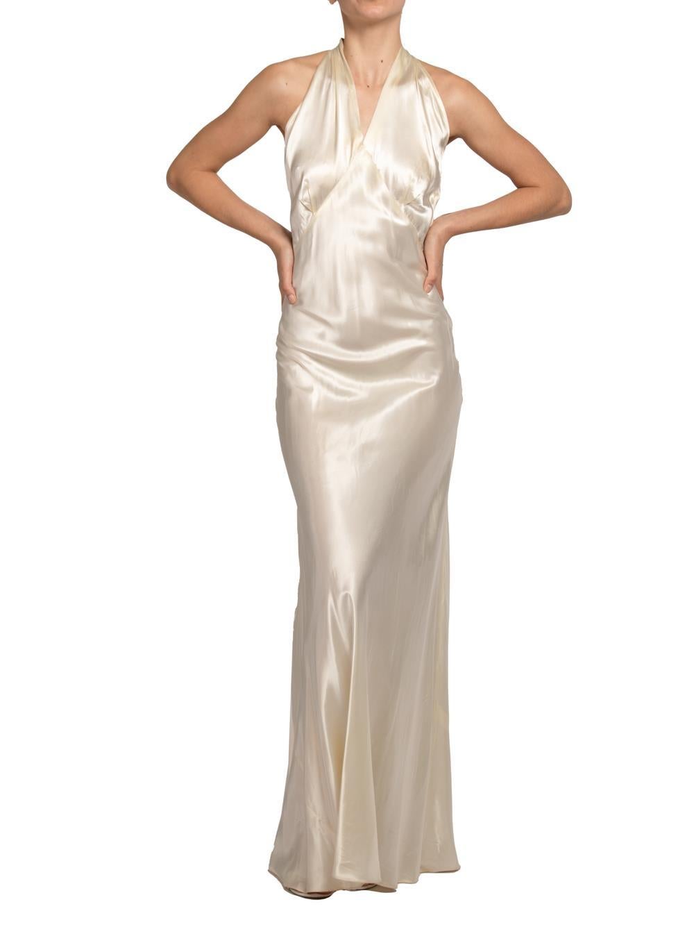 1930S Creme Bias Schnitt Seide Charmeuse Old Hollywood Kleid im Angebot 4
