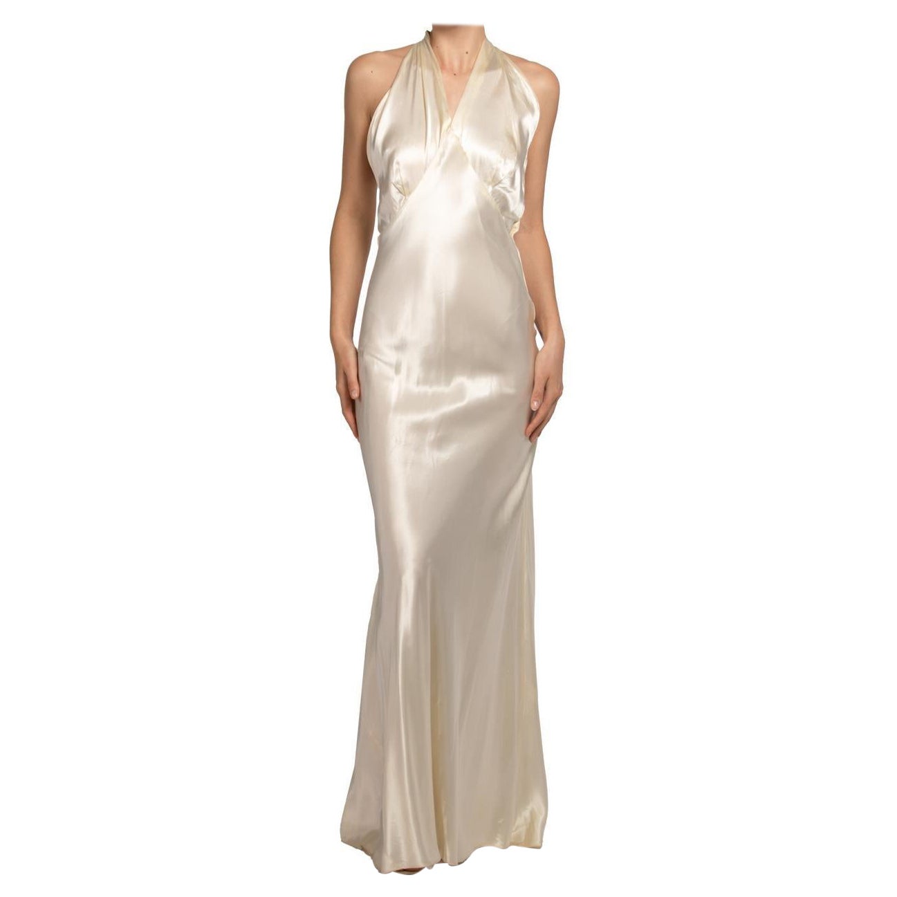 1930S Creme Bias Schnitt Seide Charmeuse Old Hollywood Kleid