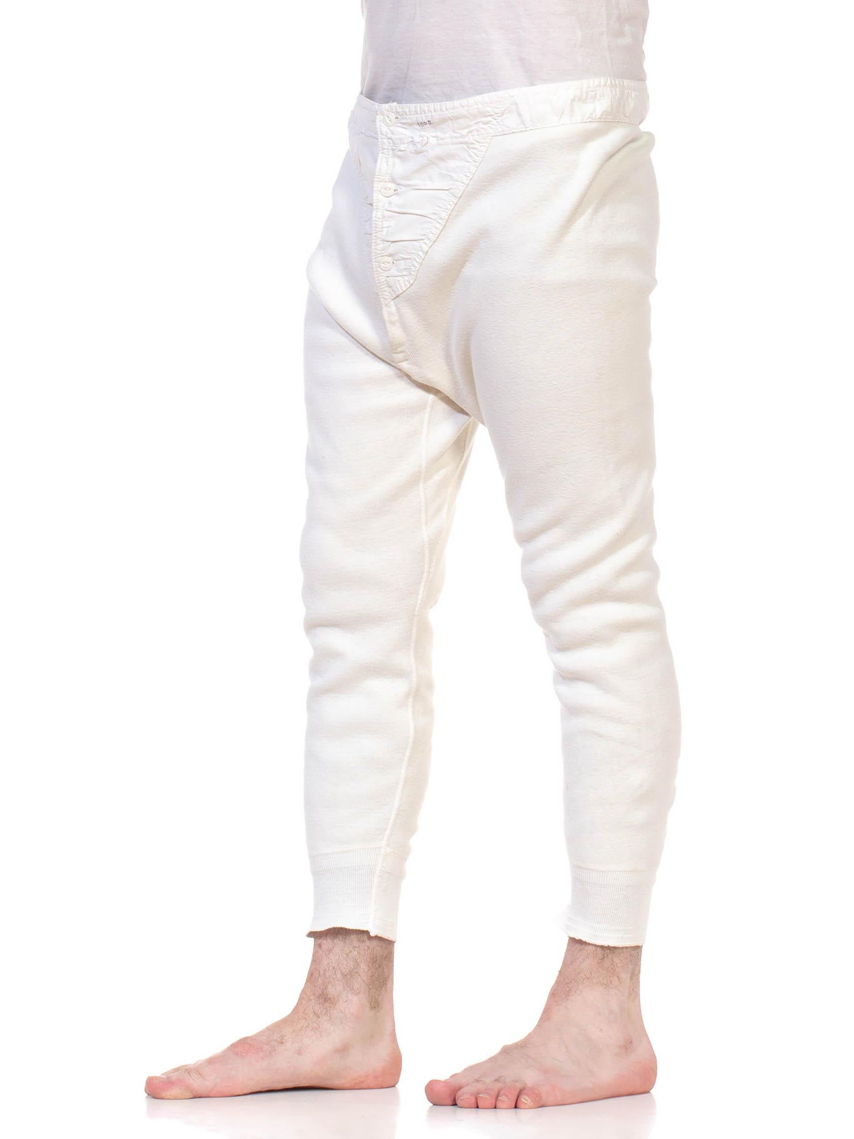 Beige 1930S Cream Cotton Jersey Rare Men's Long Underwear Pants For Sale
