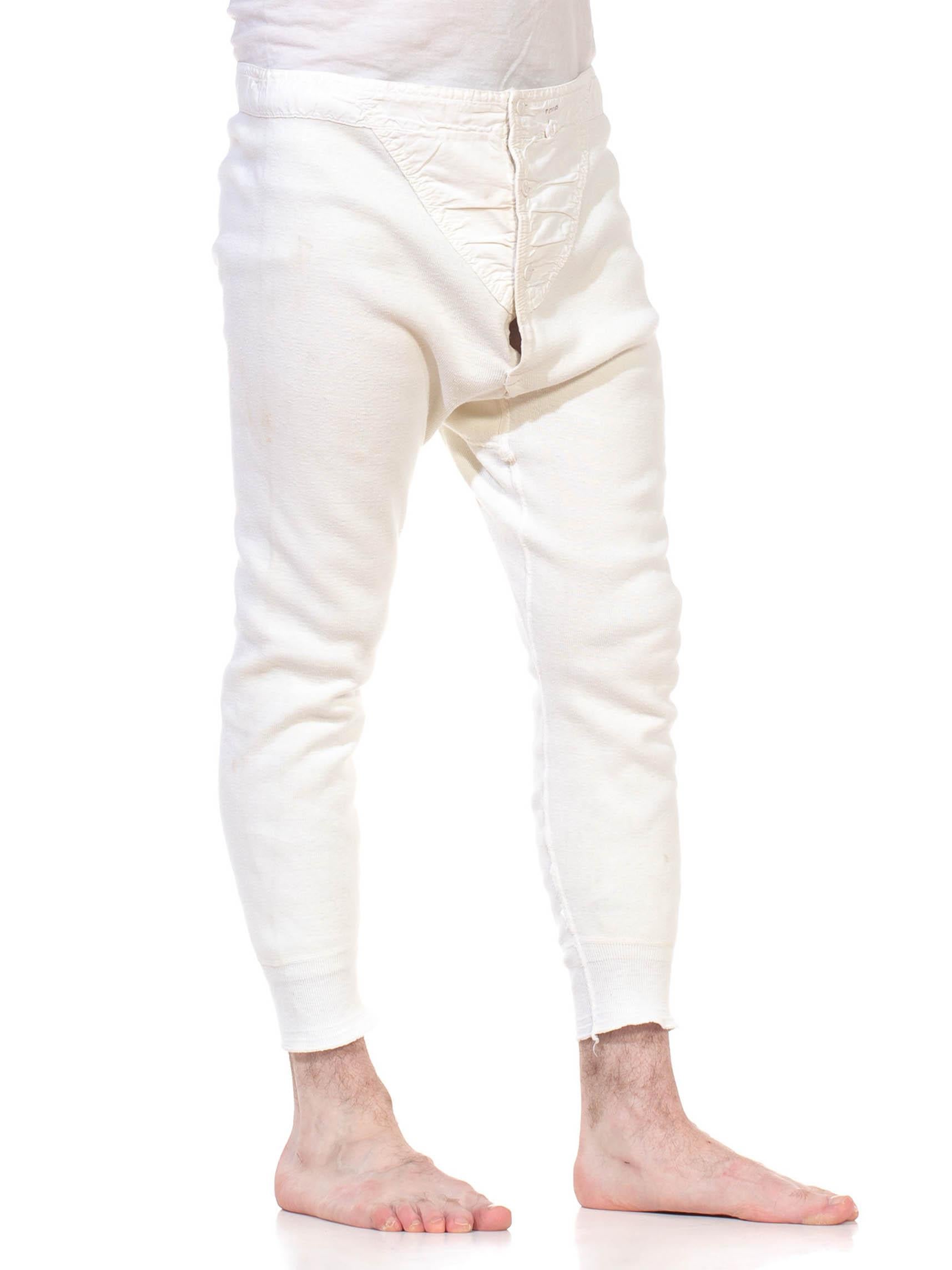 1930S Cream Cotton Jersey Rare Men's Long Underwear Pants For Sale 1