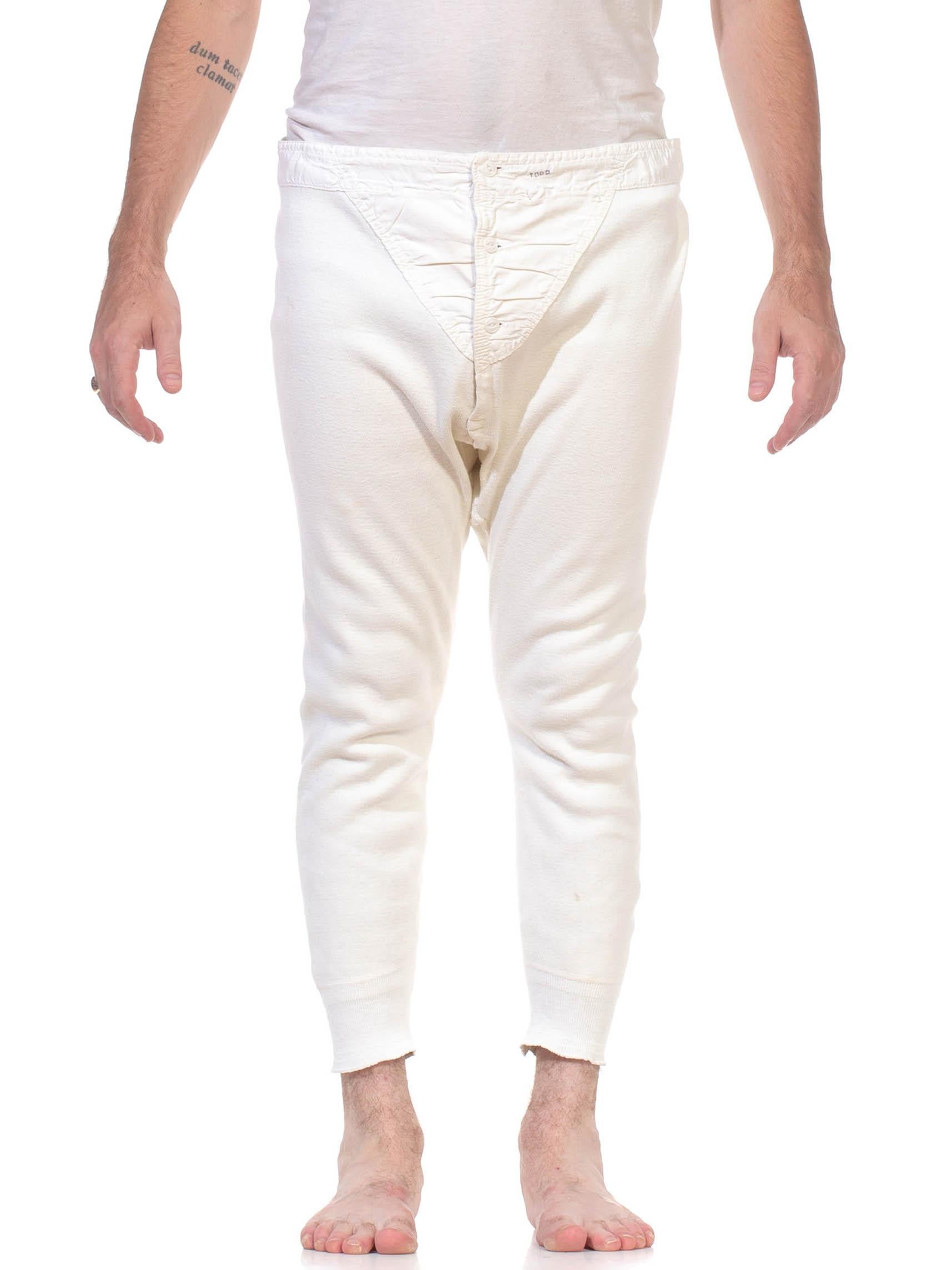 1930S Cream Cotton Jersey Rare Men's Long Underwear Pants For Sale 2