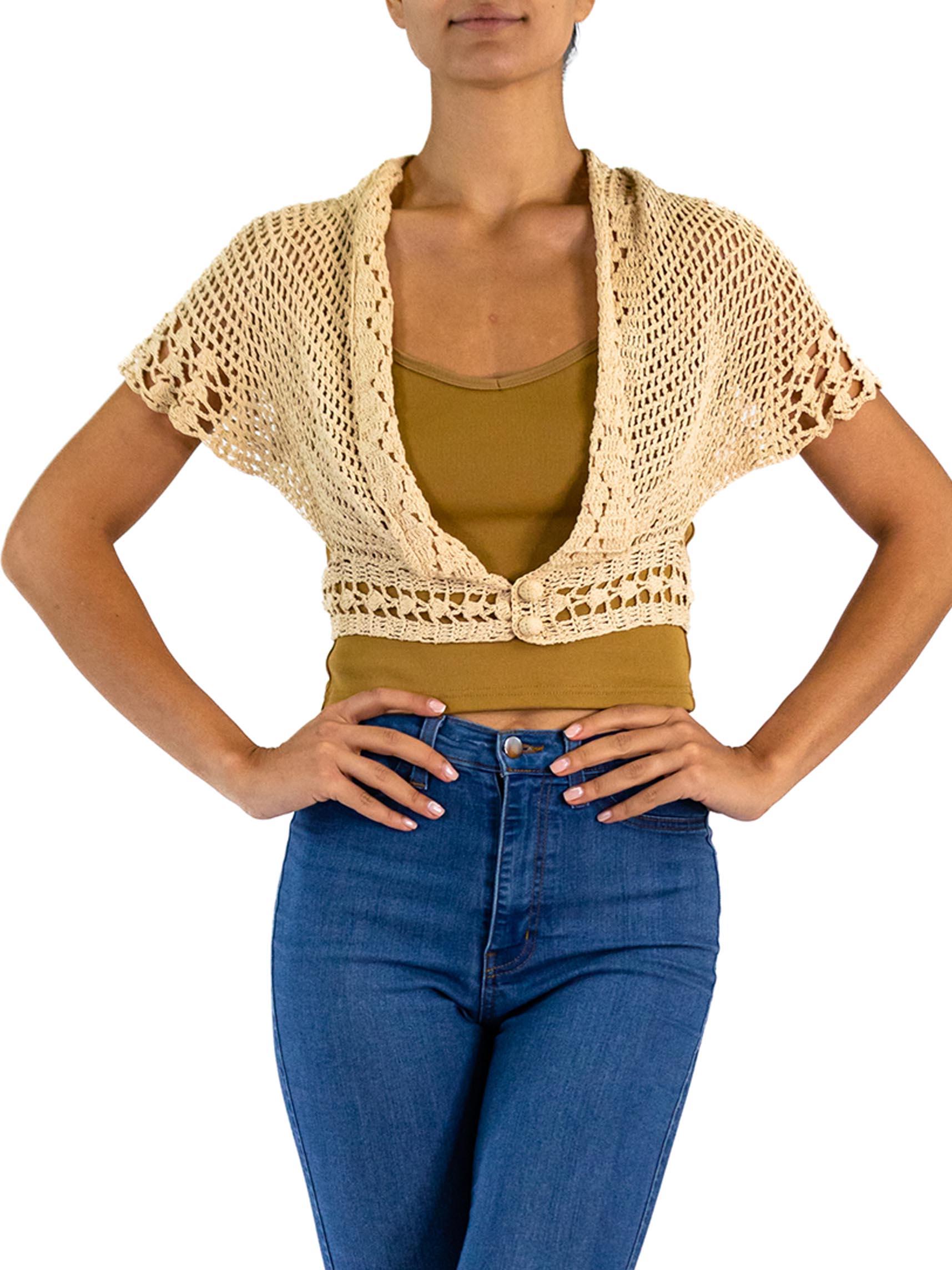 1930S Cream Hand Crochet Cotton Cardigan Shrug Top For Sale 3