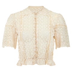 1930s Cream Lace and Tulle Blouse with Crochet Buttons