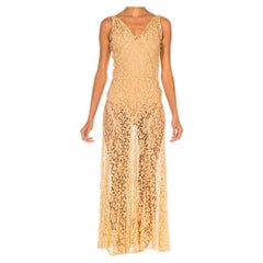 1930S Cream Rayon & Cotton Lace Slip Dress
