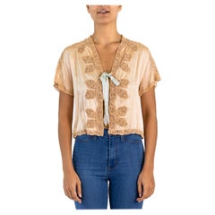 1930S Cream Silk Antique Lace Bed Jacket