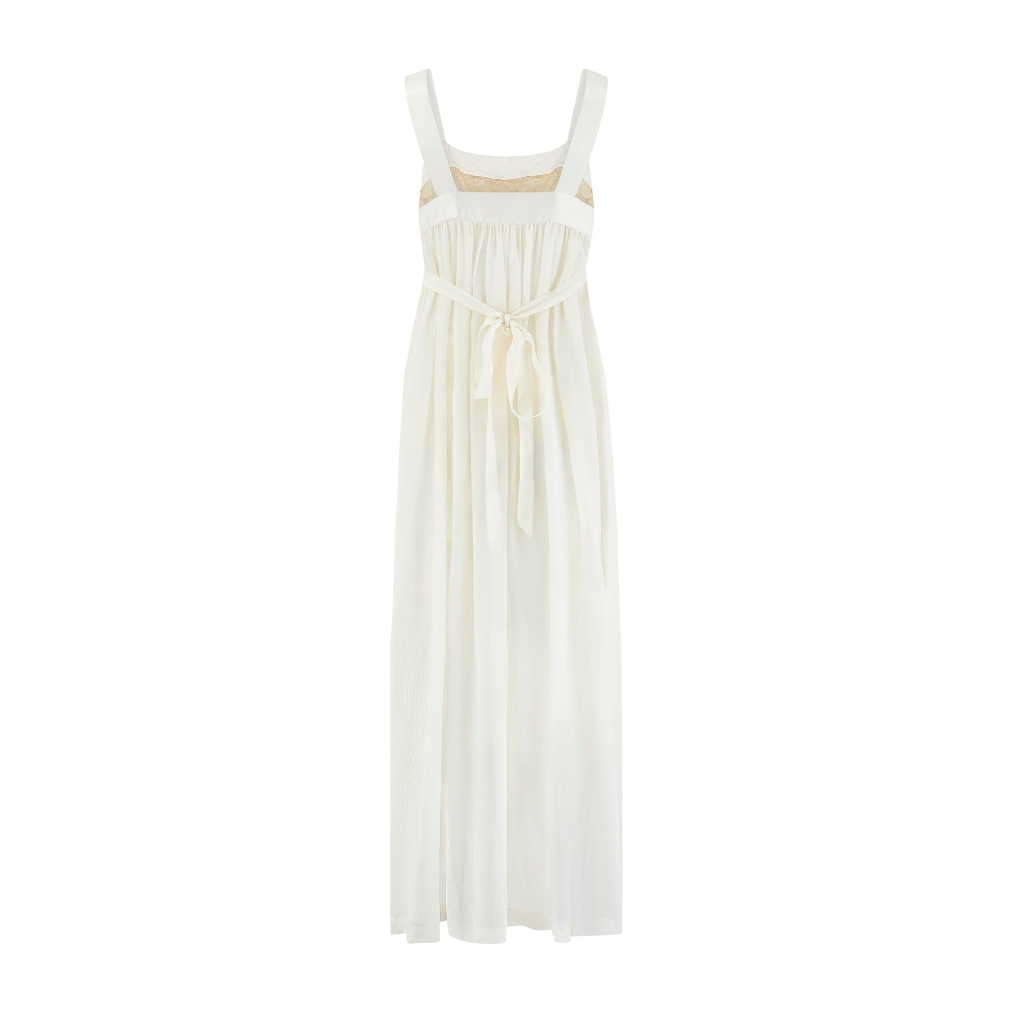 Beige 1930s Cream Silk Chiffon Wide Shoulder Strap Slip Dress For Sale