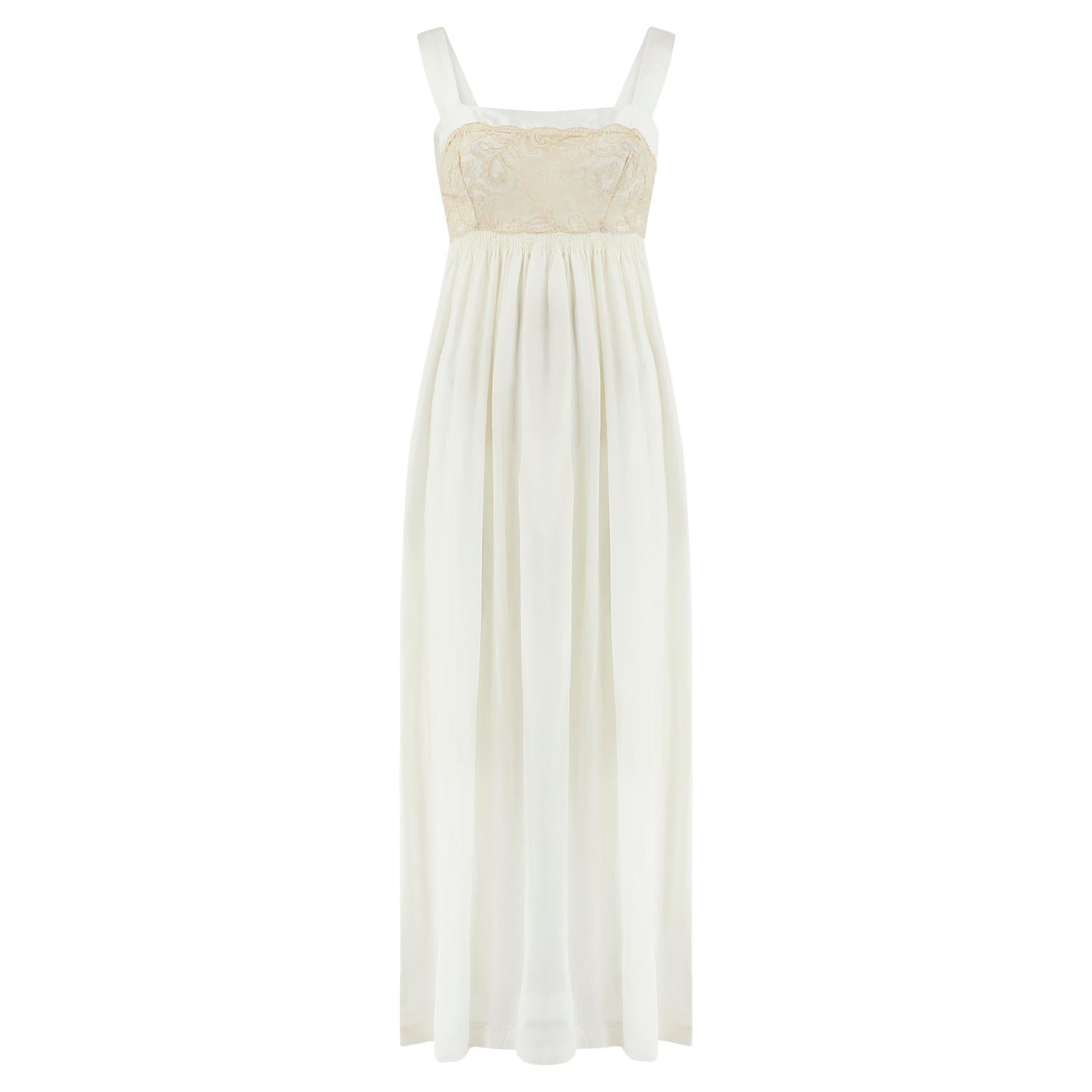 1930s Cream Silk Chiffon Wide Shoulder Strap Slip Dress For Sale