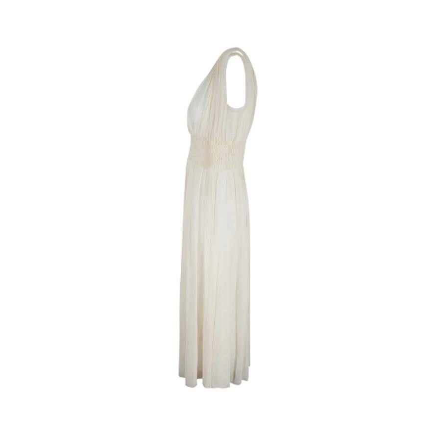 Abito da notte smocked in crepe di seta color crema degli anni '30 In condizioni ottime a London, GB