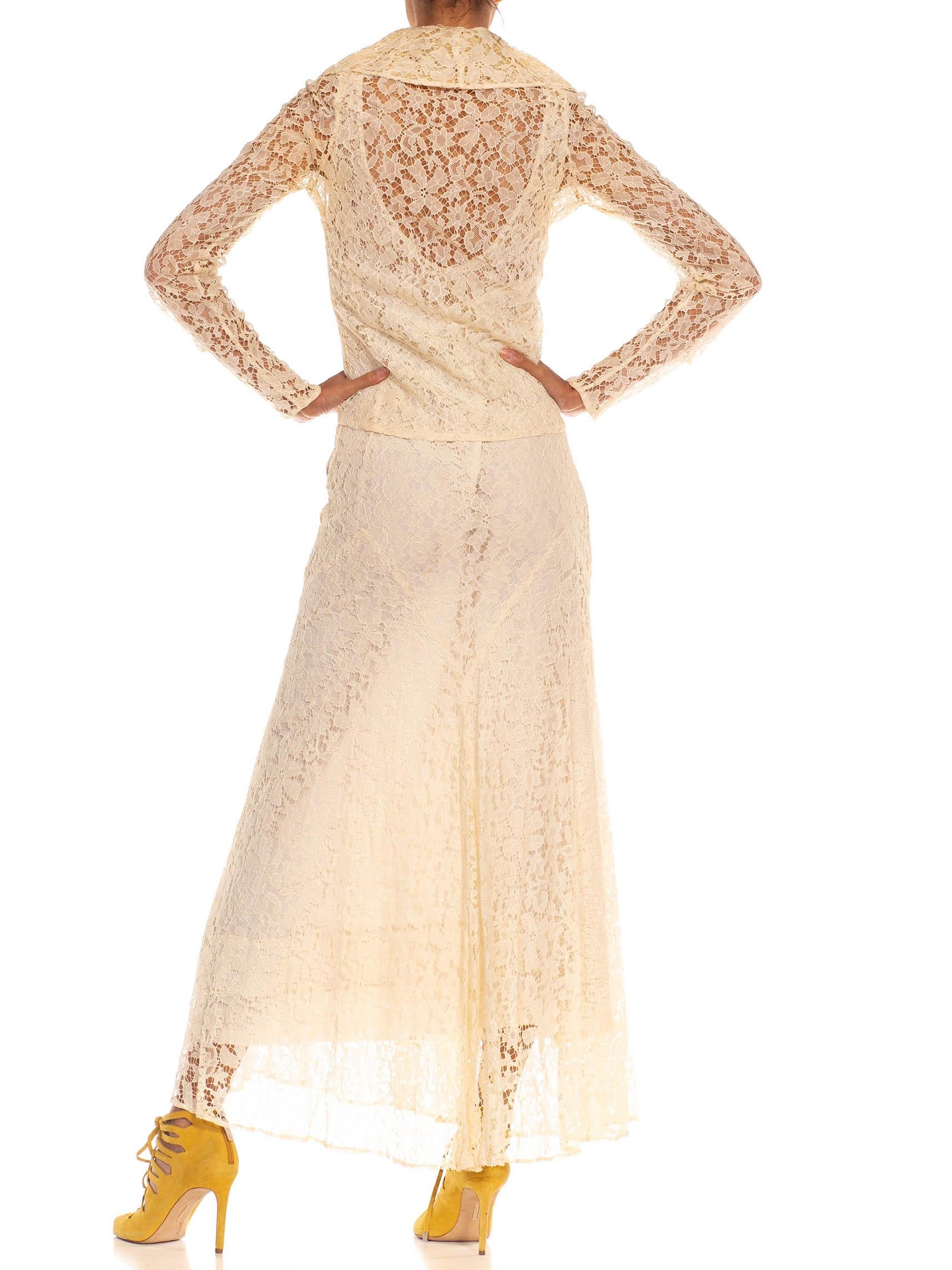 1930S Cream Silk & Rayon Corded Lace Dress Jacket Ensemble For Sale 2