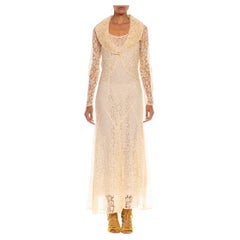 Ensemble veste robe en dentelle cordée soie et rayonne crème 1930S