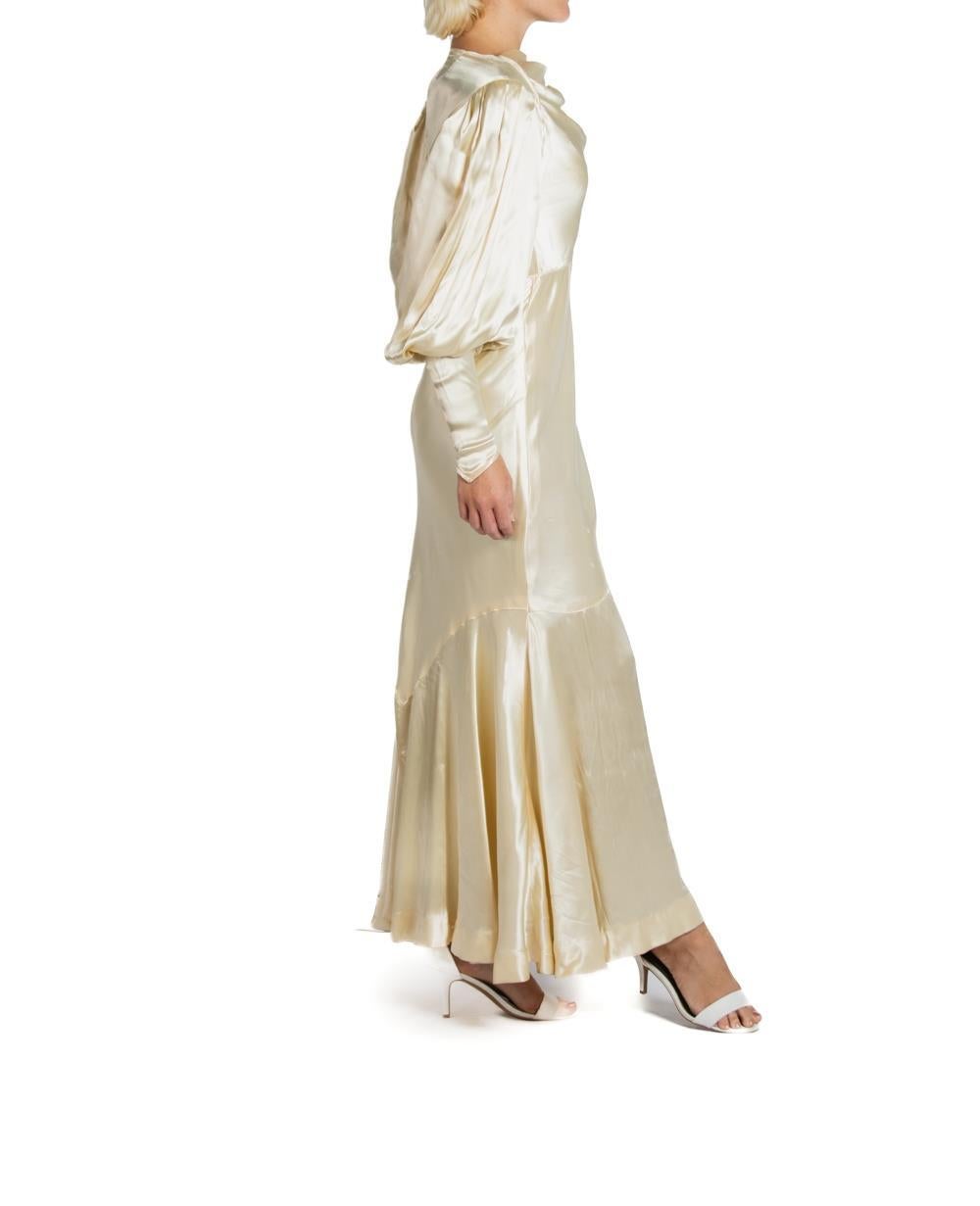 Women's 1930S Cream Silk Satin Billowy Sleeve With Belt Wedding Gown For Sale