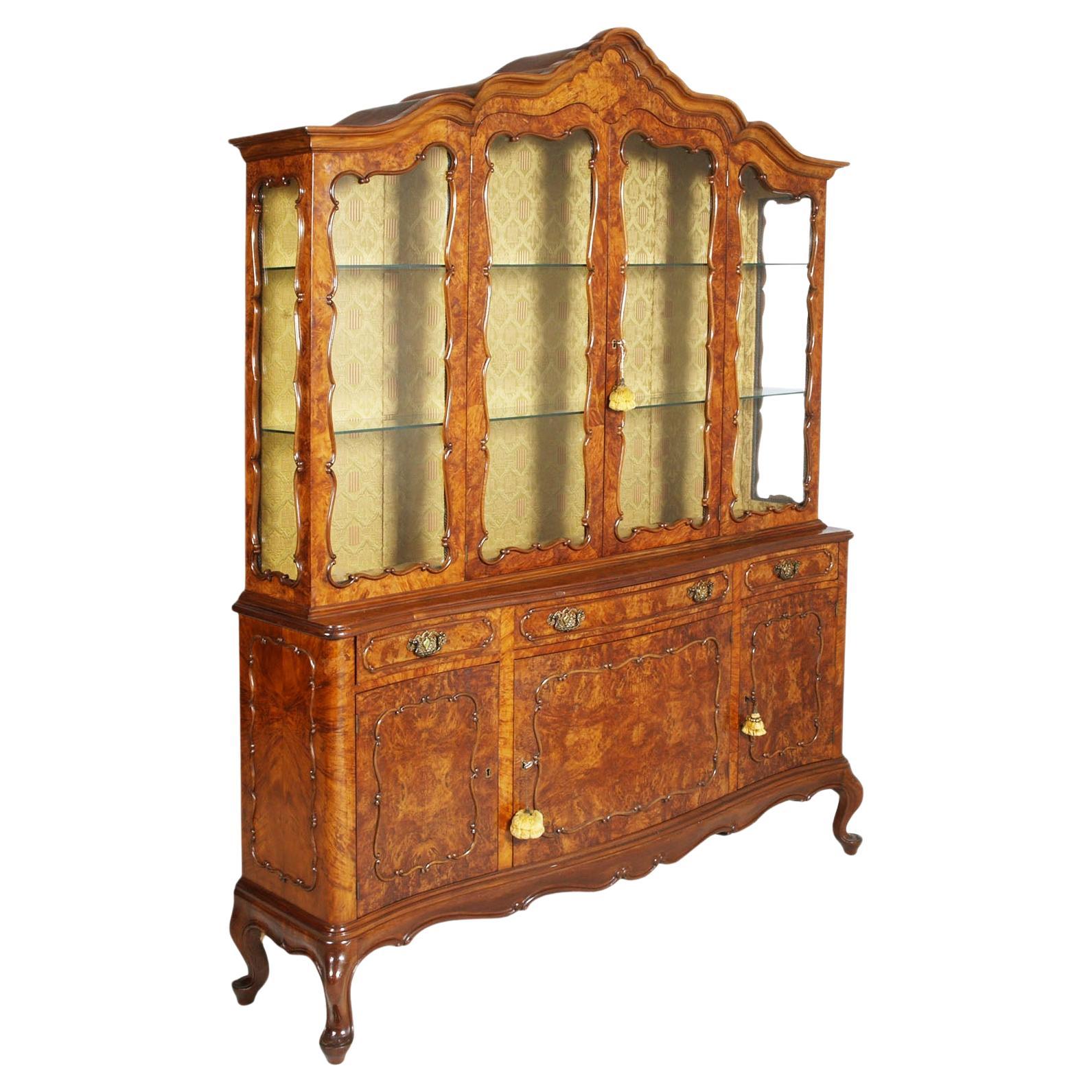 1930s Cristalliera Credenza Barocco Veneziano , Radica Noce Bassano's Ebanistery
